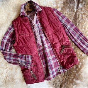 SET! Cotton Flannel Plaid Top & Merlot Puffer Vest